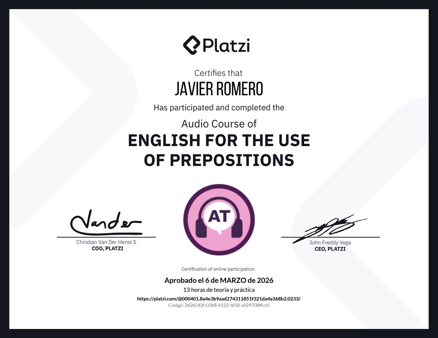 Diploma de Audio Curso de Inglés para el Uso de Preposiciones