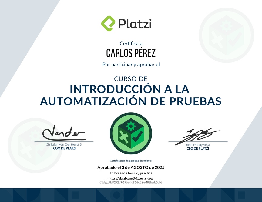 Diploma del Curso de Introducción a la Automatización de Pruebas