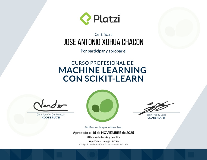 Diploma del Curso Profesional de Machine Learning con scikit-learn