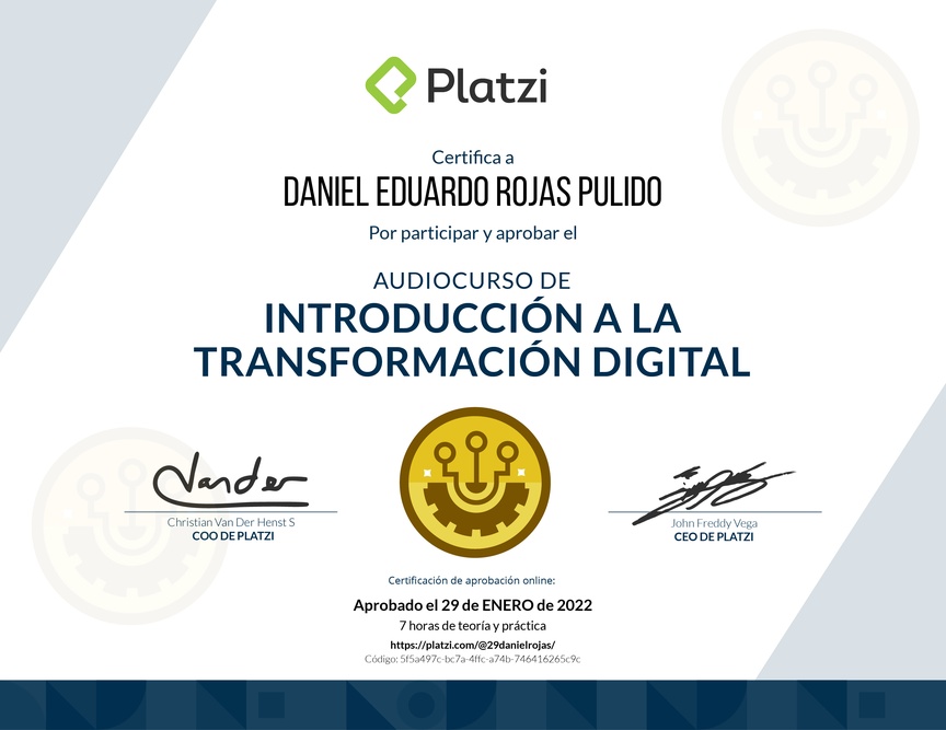 Diploma de Audiocurso de Transformacion Digital Inicial para Comprender, Identificar y Hacer Crecer tu Empresa