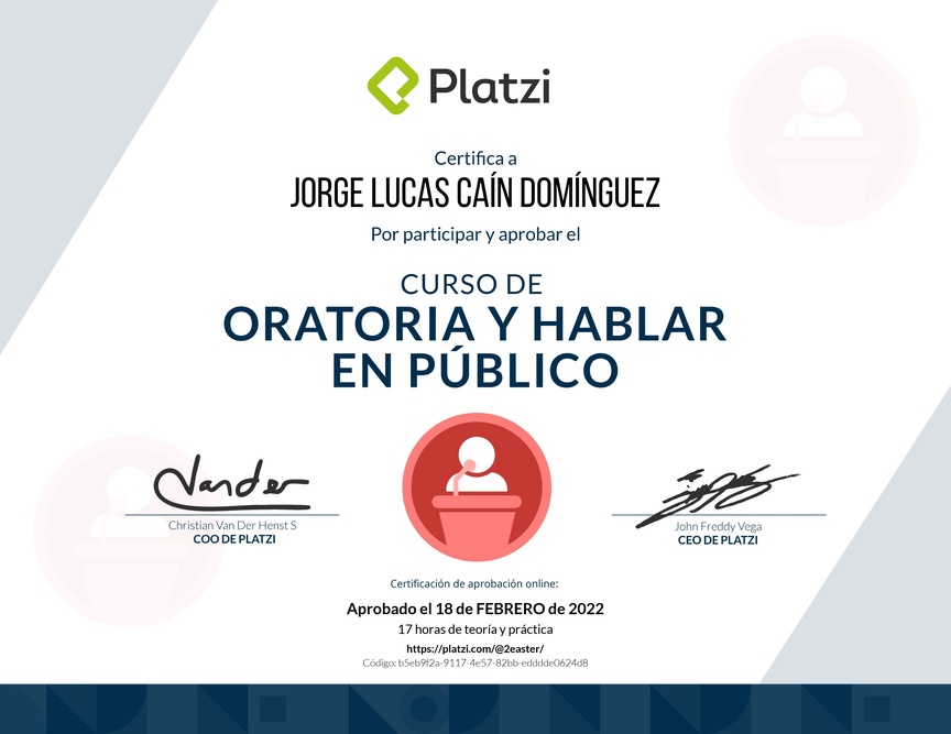 Diploma del Curso de Oratoria para Hablar en Público