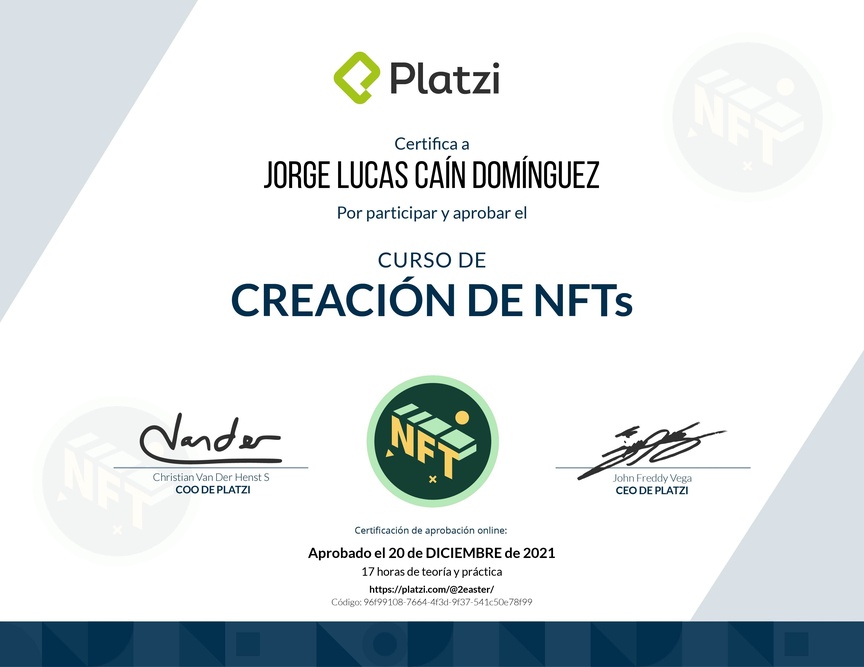 Diploma del Curso de Creación de NFT