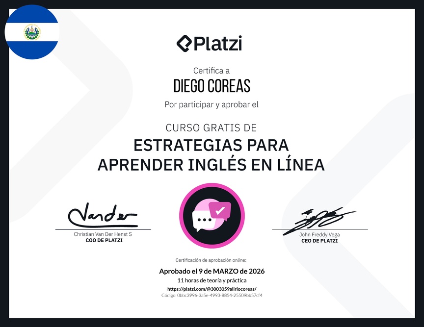 Diploma del Curso Gratis de Estrategias para Aprender Inglés en Línea