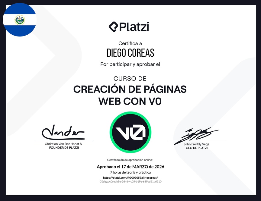 Diploma del Curso de Creación de Páginas Web con v0