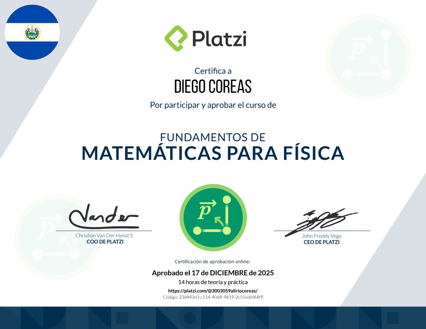 Diploma del Curso de Fundamentos de Matemáticas para Física