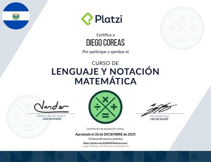 Diploma del Curso de Lenguaje y Notación Matemática