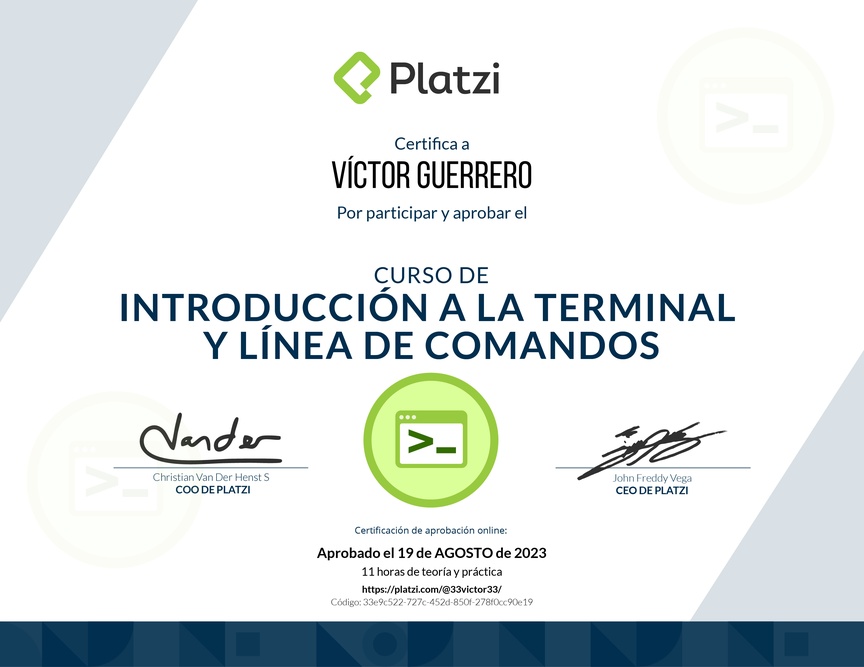 Diploma del Curso de Introducción a la Terminal y Línea de Comandos