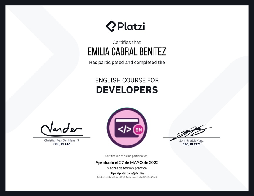 Diploma del Curso de Inglés para Programadores
