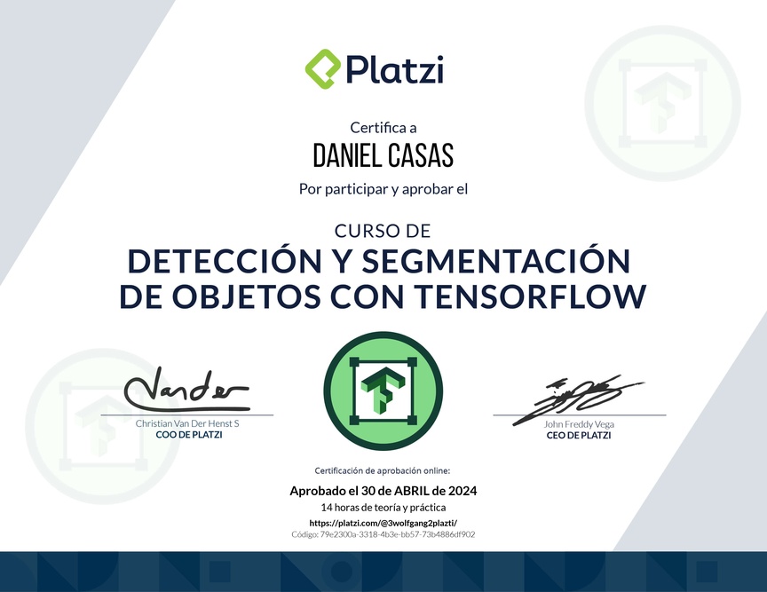 Diploma del Curso de Detección y Segmentación de Objetos con TensorFlow