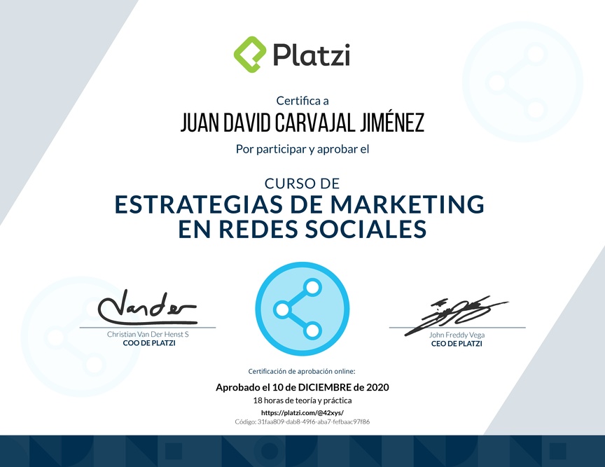 Diploma del Curso de Estrategias de Marketing en Redes Sociales