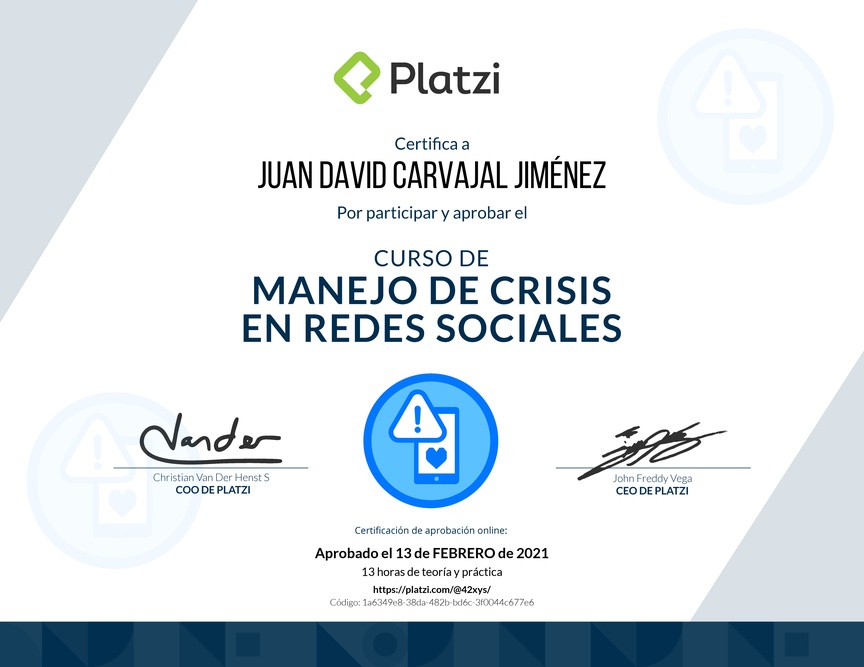 Diploma del Curso de Prevención y Respuesta a Crisis en Redes Sociales