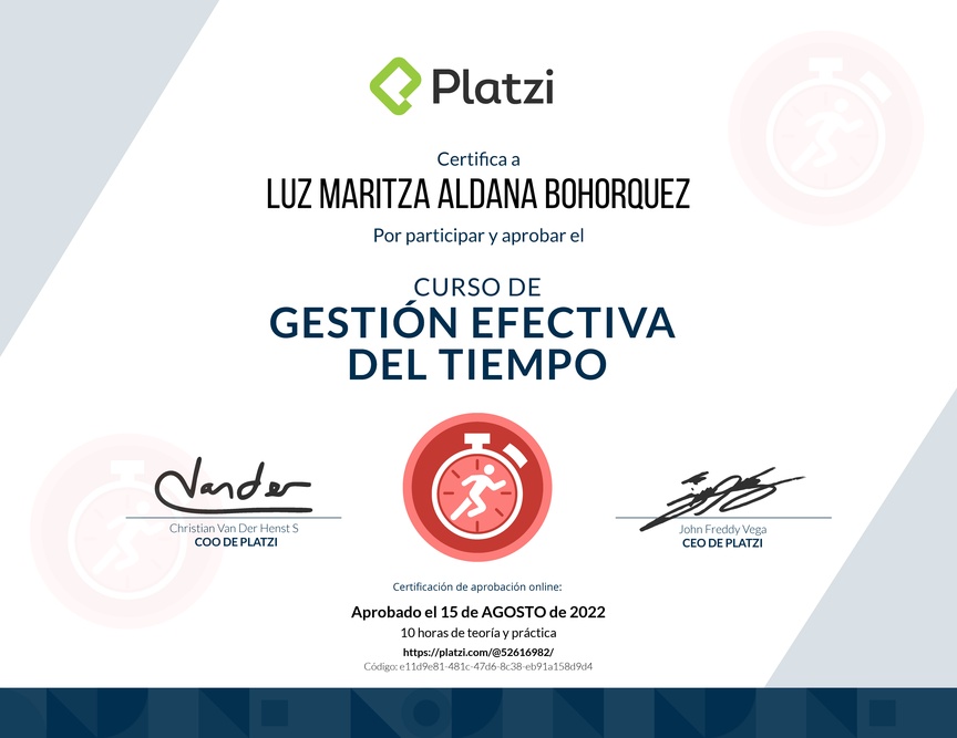 Diploma del Curso de Gestión Efectiva del Tiempo