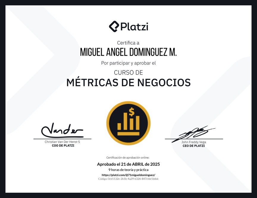 Diploma del Curso de Métricas Esenciales de Negocio
