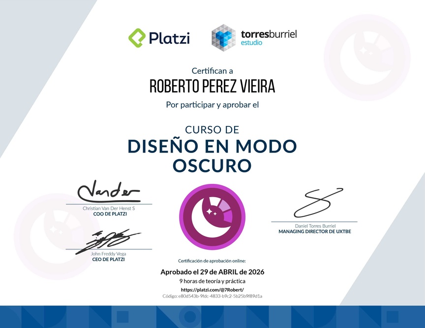 Diploma del Curso de Diseño en Modo Oscuro