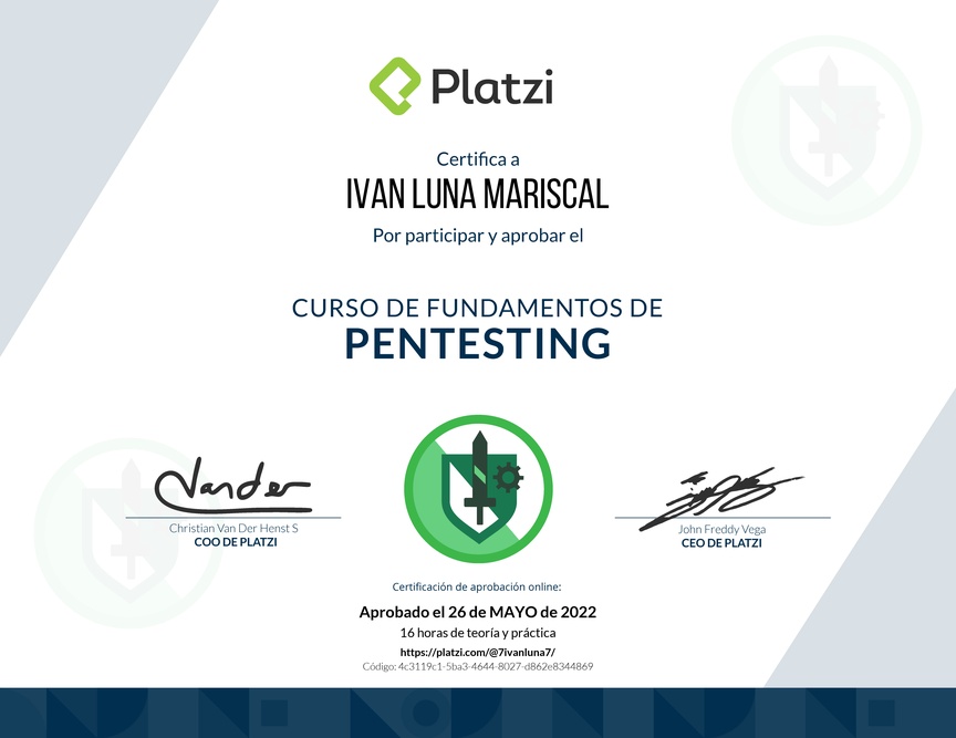 Diploma del Curso de Fundamentos de Pentesting