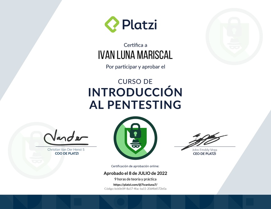Diploma del Curso de Introducción al Pentesting