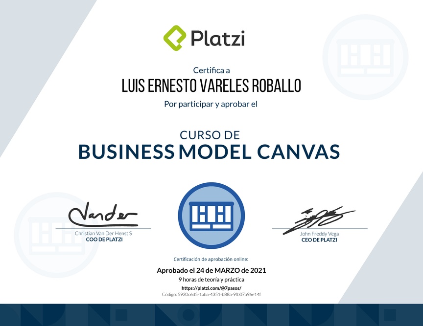 Diploma del Curso de Business Model Canvas