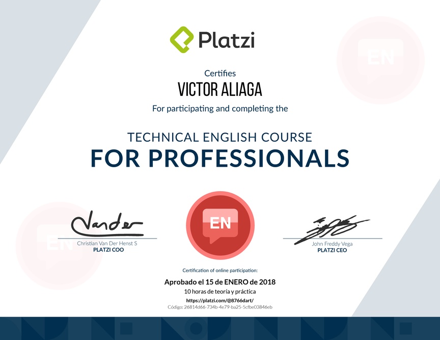 Diploma del Curso de Inglés Técnico para Profesionales 2017