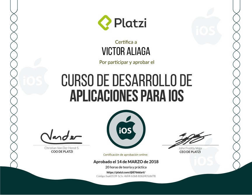 Diploma del Curso de Desarrollo de Aplicaciones para iOS 2017
