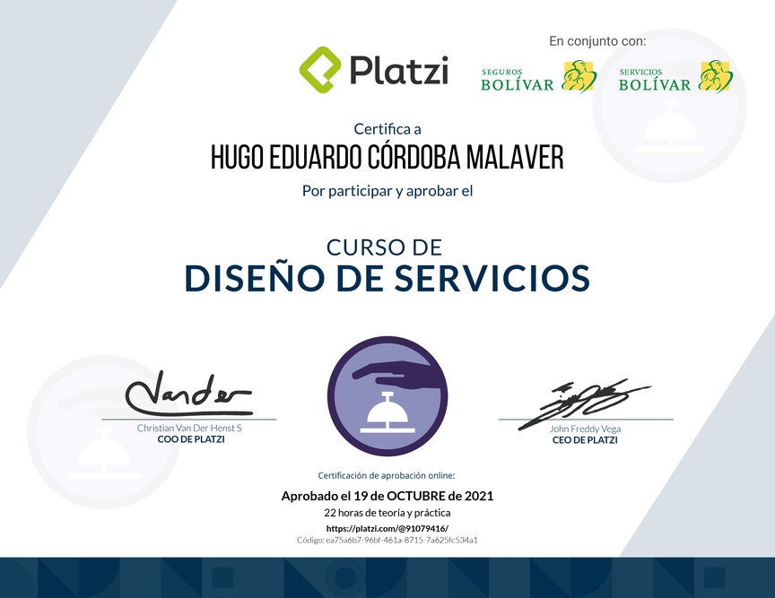 Diploma del Curso de Diseño de Servicios