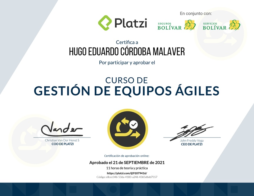 Diploma del Curso de Gestión de Equipos Ágiles