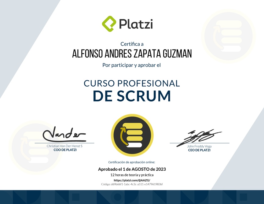 Diploma del Curso Profesional de Scrum