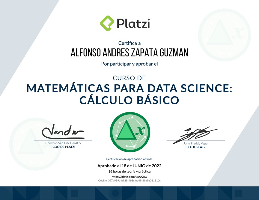 Diploma del Curso de Matemáticas para Data Science: Cálculo Básico