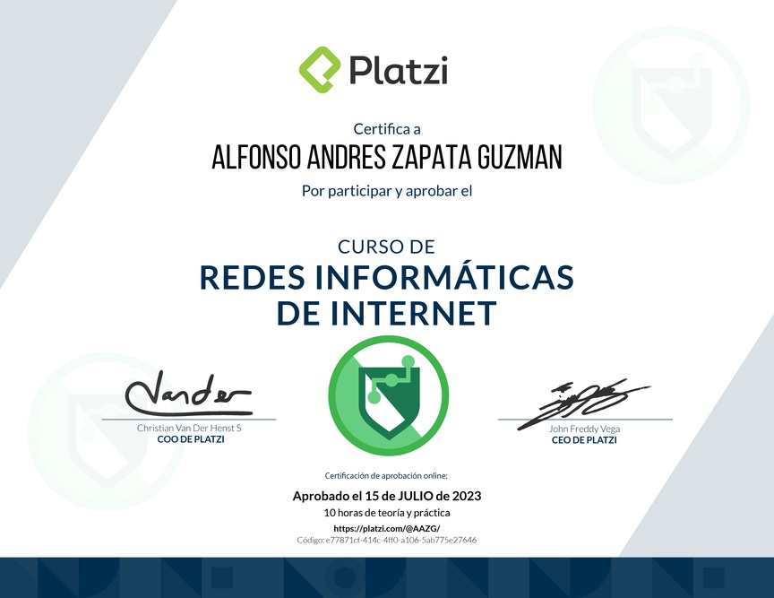 Diploma del Curso de Redes Informáticas de Internet