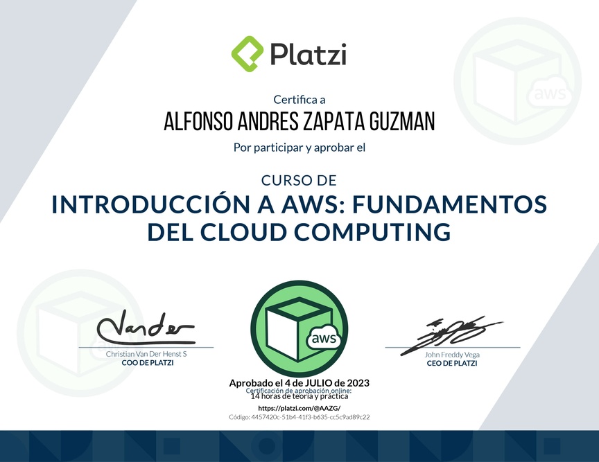 Diploma del Curso de Introducción a AWS: Fundamentos de Cloud Computing