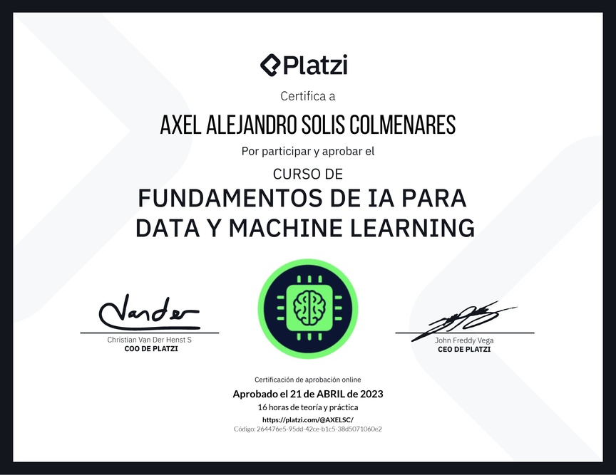 Diploma del Curso de Fundamentos de AI para Data y Machine Learning