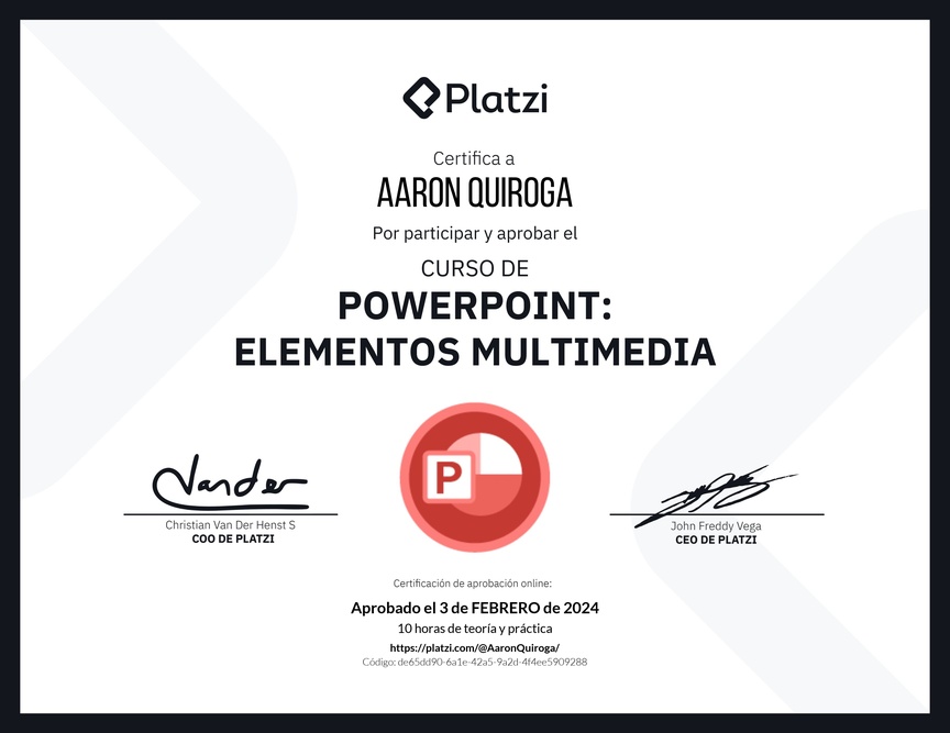 Diploma del Curso de PowerPoint: Elementos Multimedia