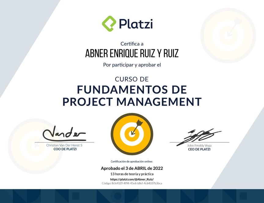 Diploma del Curso de Fundamentos de Project Management