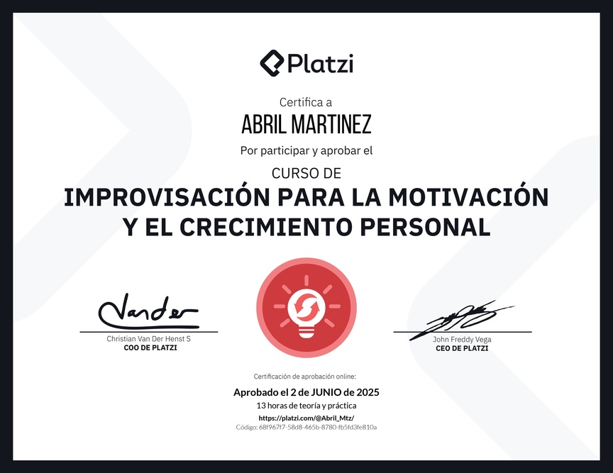 Diploma del Curso de Improvisación para la Motivación y el Crecimiento Personal