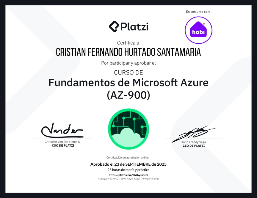 Diploma del Curso de Fundamentos de Microsoft Azure (AZ-900)
