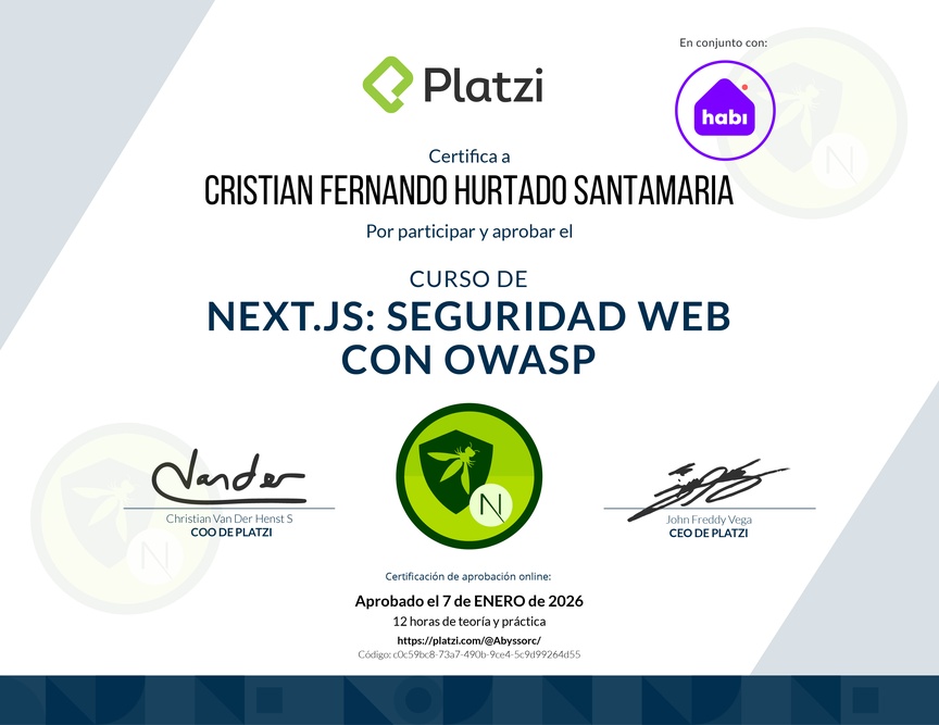 Diploma del Curso de Next.js: Seguridad Web con OWASP