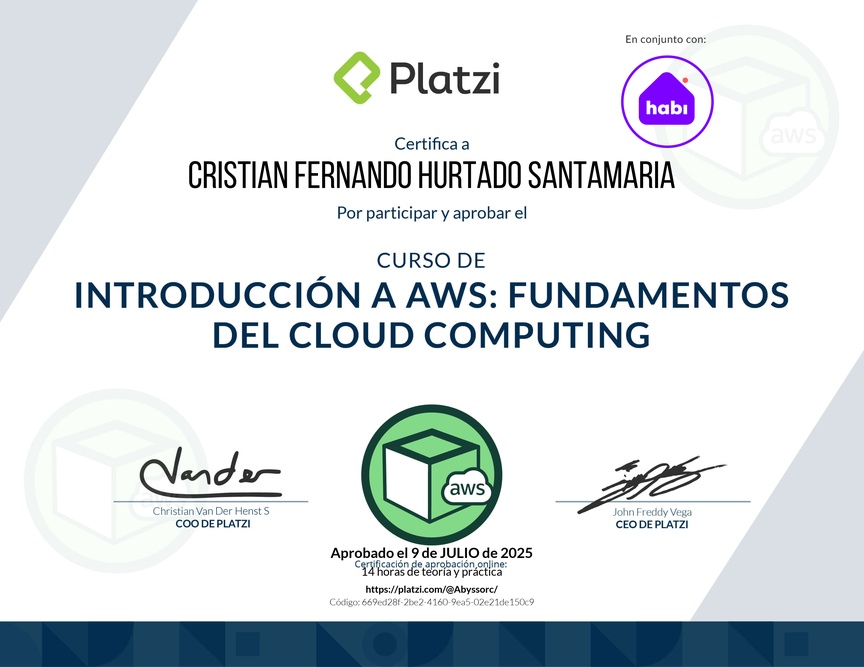 Diploma del Curso de Introducción a AWS: Fundamentos de Cloud Computing