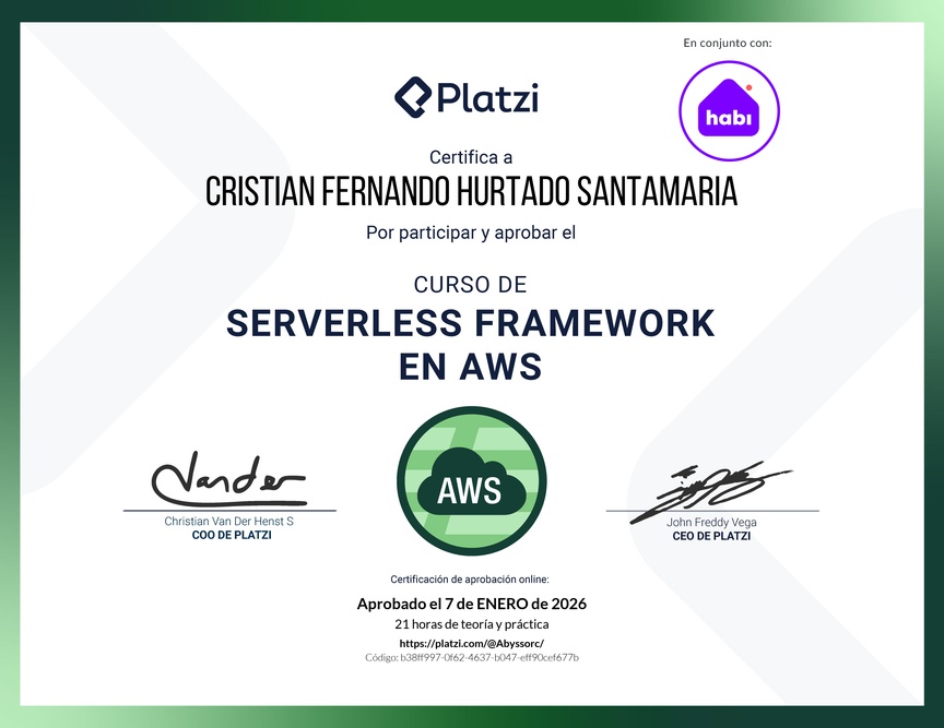 Diploma del Curso de  Serverless Framework en AWS