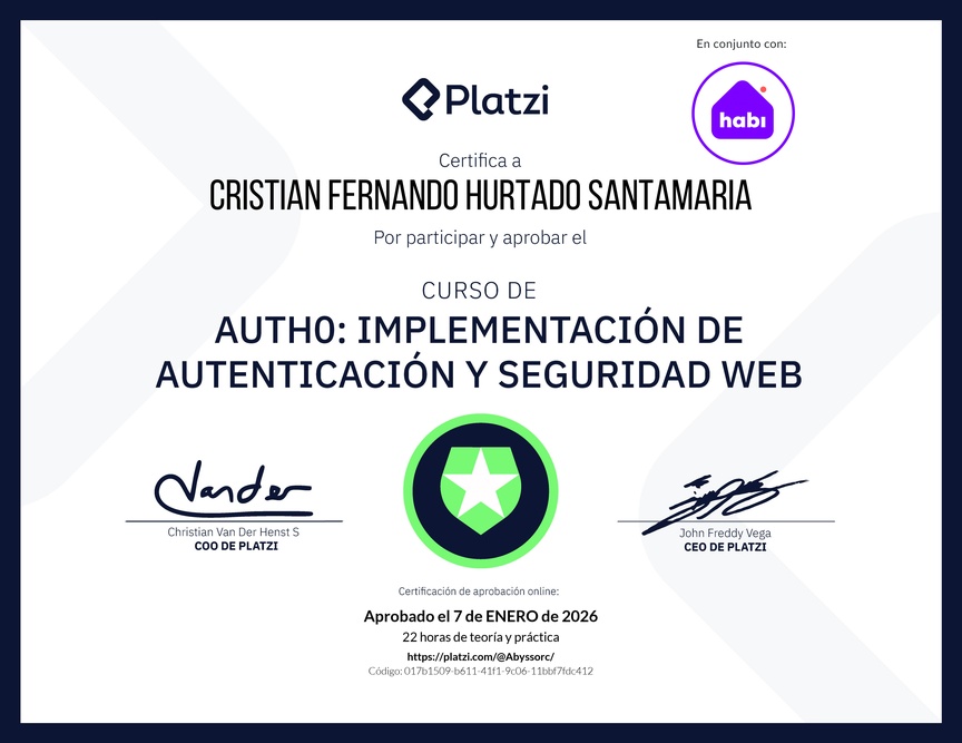 Diploma del Curso de Auth0: Implementación de Autenticación y Seguridad Web
