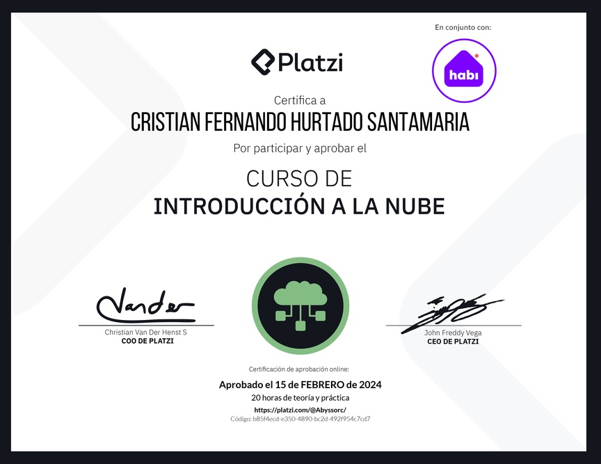 Diploma del Curso de Introducción a la Nube