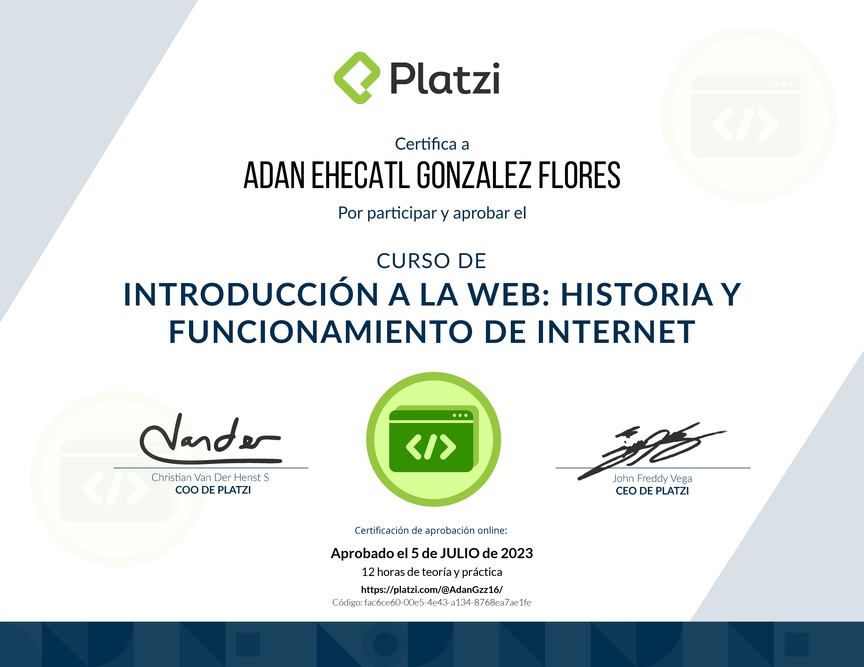 Diploma del Curso de Introducción a la Web: Historia y Funcionamiento de Internet