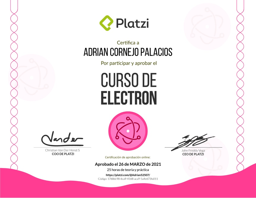 Diploma del Curso de Electron: Apps de escritorio en Windows y Mac