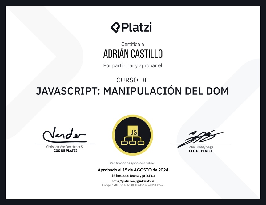 Diploma del Curso de JavaScript: Manipulación del DOM