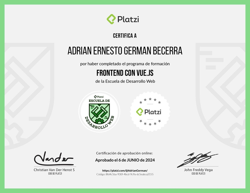 Diploma de la Ruta de Aprendizaje de Frontend con Vue.js