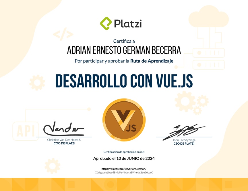 Diploma de la Ruta de Aprendizaje de Frontend a profundidad con Vue.js