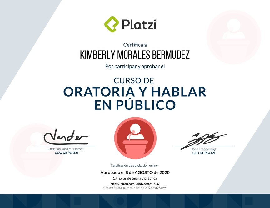 Diploma del Curso de Oratoria para Hablar en Público