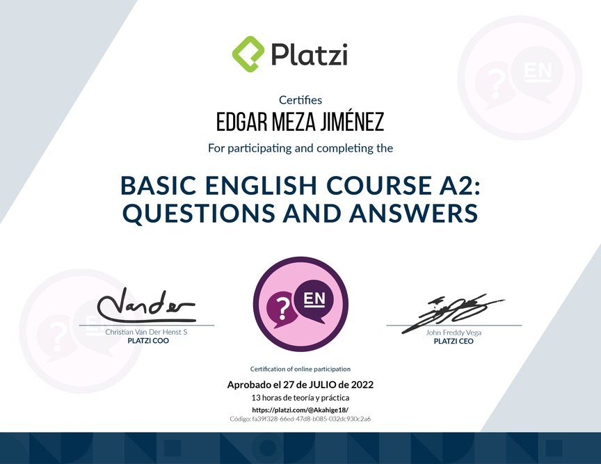 Diploma del Curso de Inglés Básico: Preguntas y Respuestas (2021)