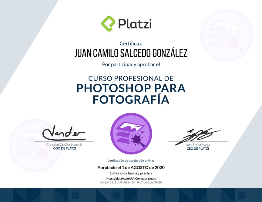 Diploma del Curso de edición de fotografías con Photoshop