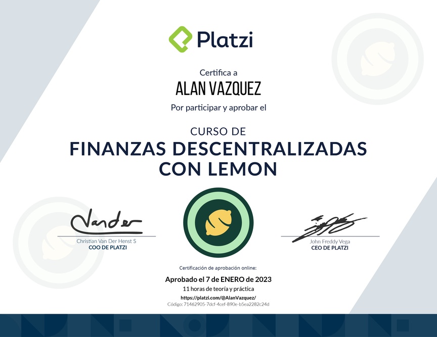 Diploma del Curso de Introducción a Finanzas Descentralizadas (DeFi)