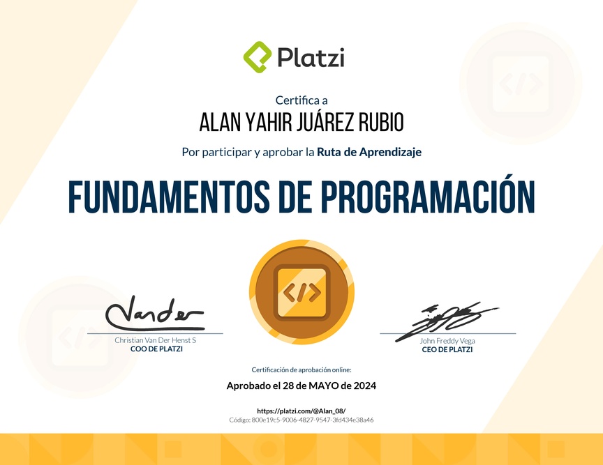 Diploma de la Ruta de Aprendizaje de Fundamentos de programación