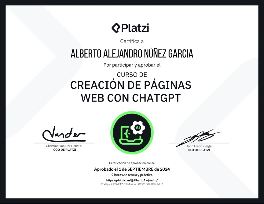 Diploma del Curso de Creación de Páginas Web con ChatGPT